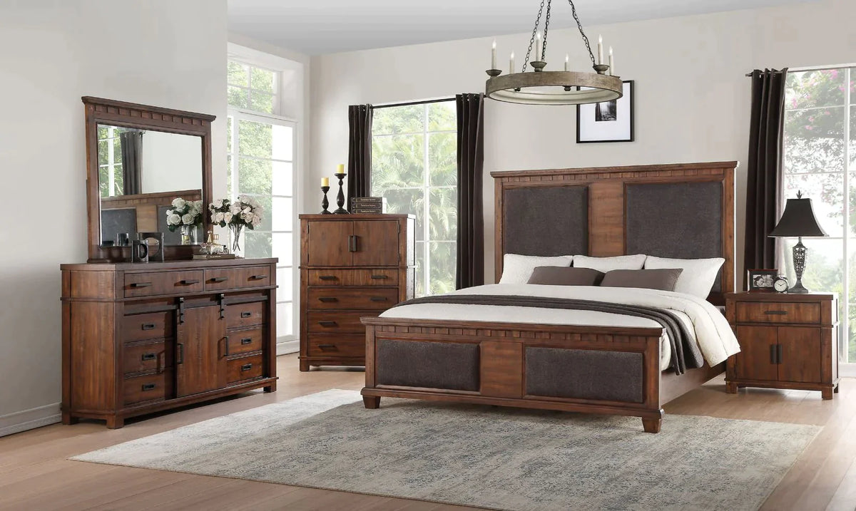 Vibia Brown Fabric & Cherry Oak Queen Bed Model 27160Q By ACME Furniture