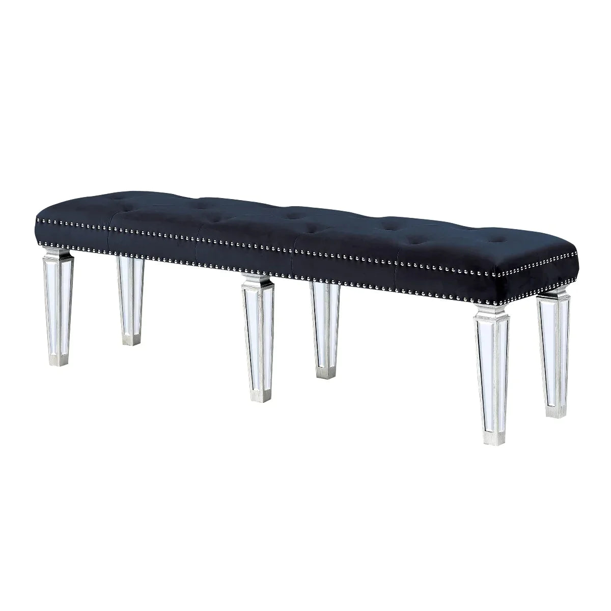 Varian Black Velvet & Mirrored Bench Model 27357 By ACME Furniture
