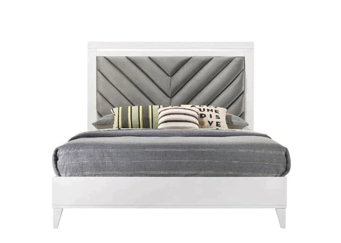 Chelsie Gray Fabric & White Finish Eastern King Bed Model 27387EK By ACME Furniture