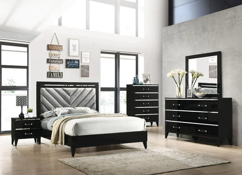Chelsie Gray Fabric & Black Finish Queen Bed Model 27410Q By ACME Furniture