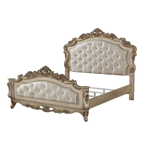 Gorsedd Fabric & Antique White Eastern King Bed Model 27437EK By ACME Furniture