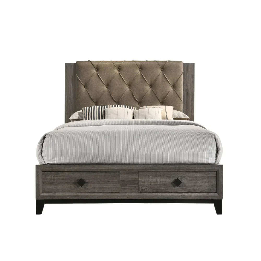 Avantika Fabric & Rustic Gray Oak Queen Bed Model 27670Q By ACME Furniture