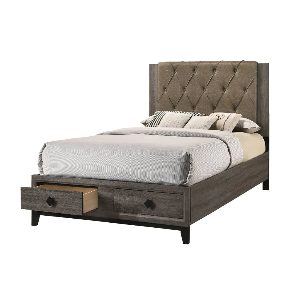 Avantika Fabric & Rustic Gray Oak Queen Bed Model 27670Q By ACME Furniture