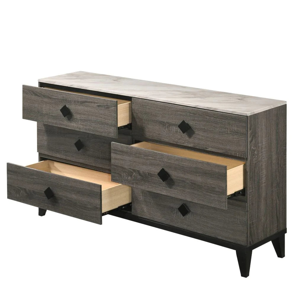 Avantika Faux Marble & Rustic Gray Oak Dresser Model 27675 By ACME Furniture