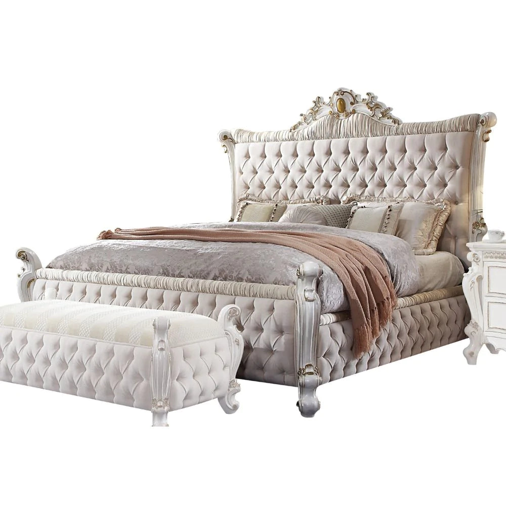 Picardy Fabric & Antique Pearl Eastern King Bed Model 27877EK By ACME Furniture