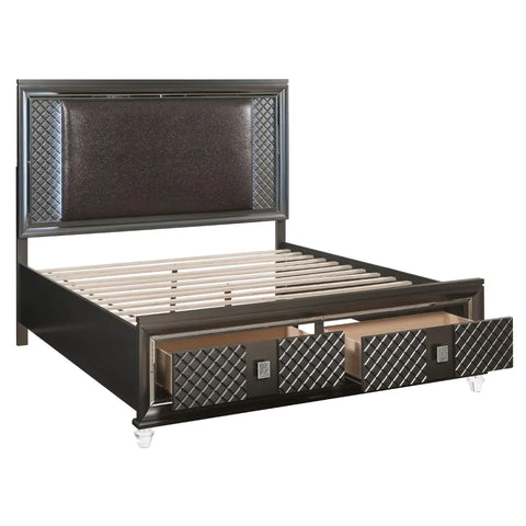 Sawyer PU & Metallic Gray Eastern King Bed Model 27967EK By ACME Furniture