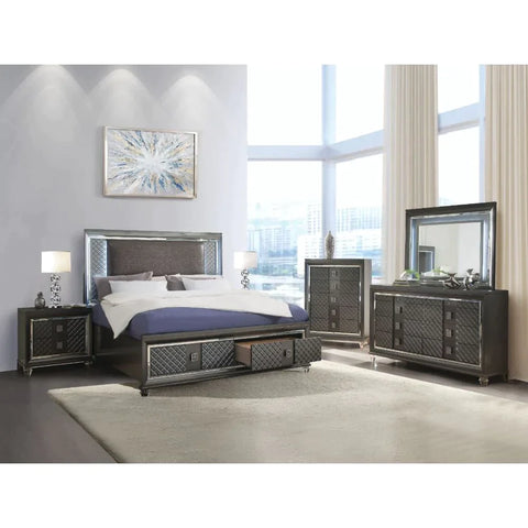 Sawyer PU & Metallic Gray Eastern King Bed Model 27967EK By ACME Furniture