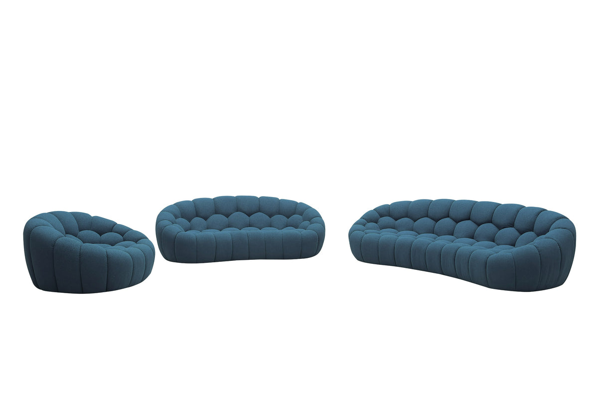 Divani Casa Yolonda Modern Curved Dark Teal Fabric Sofa Set Model VGEV2126C-SET-C-15