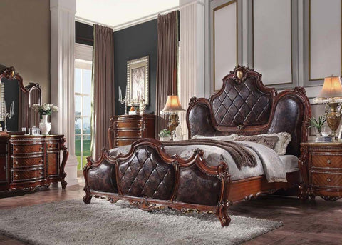 Picardy PU & Cherry Oak California King Bed Model 28234CK By ACME Furniture
