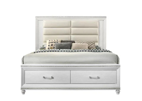 Sadie LED, Pearl White PU & White Finish Eastern King Bed Model 28737EK By ACME Furniture