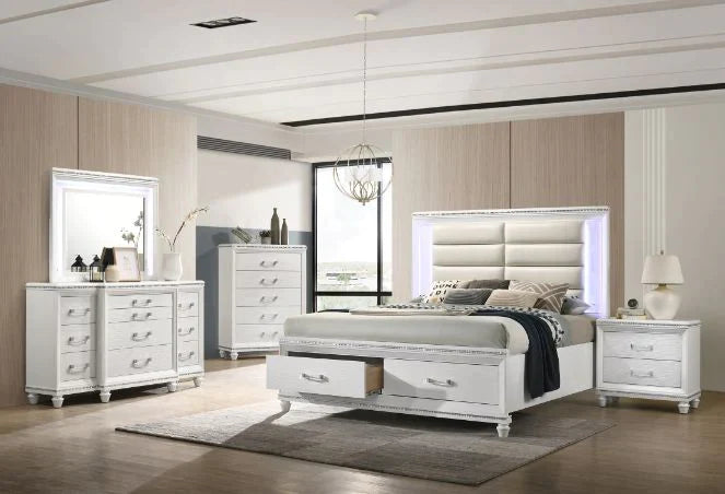 Sadie LED, Pearl White PU & White Finish Queen Bed Model 28740Q By ACME Furniture