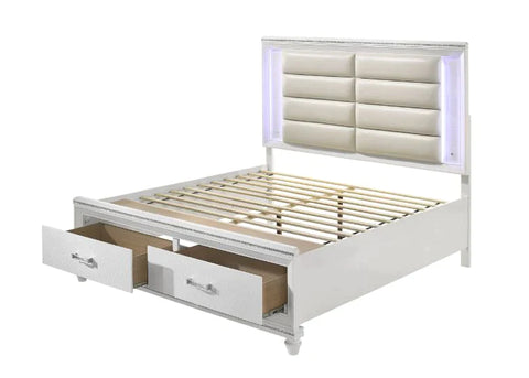 Sadie LED, Pearl White PU & White Finish Queen Bed Model 28740Q By ACME Furniture