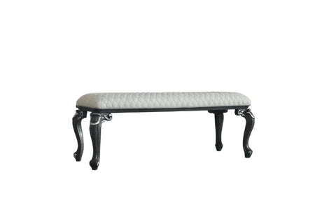 House Delphine Two Tone Ivory Fabric & Charcoal Finish Bench Model 28837 By ACME Furniture