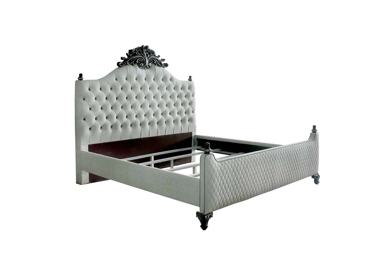House Delphine Two Tone Ivory Fabric & Charcoal Finish Queen Bed Model 28850Q By ACME Furniture