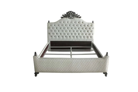 House Delphine Two Tone Ivory Fabric & Charcoal Finish Queen Bed Model 28850Q By ACME Furniture