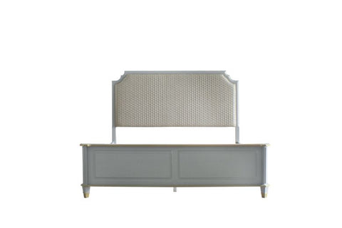 ACME House Marchese Two Tone Beige Fabric & Pearl Gray Finish House Marchese Eastern King Bed Model 28877EK