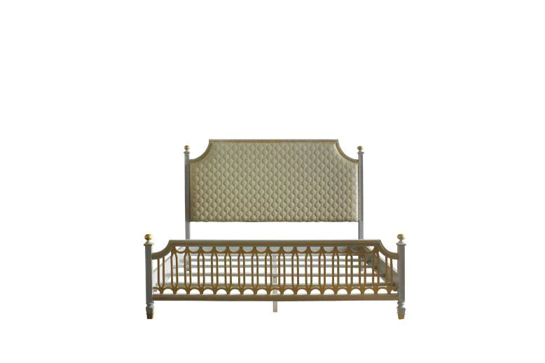 House Marchese Beige PU & Pearl Gray Finish Queen Bed Model 28890Q By ACME Furniture