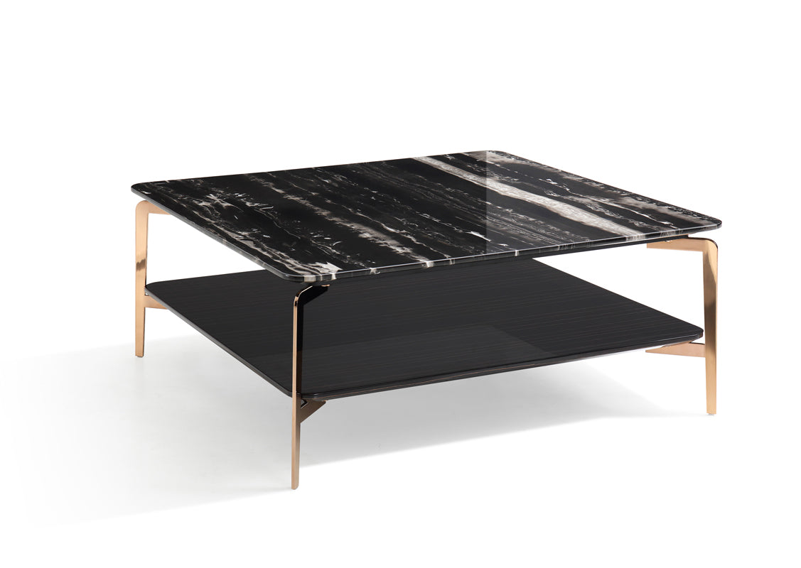 Modrest Dorian Modern Black Marble & Ebony Square Coffee Table Model VGHB292E-EBN