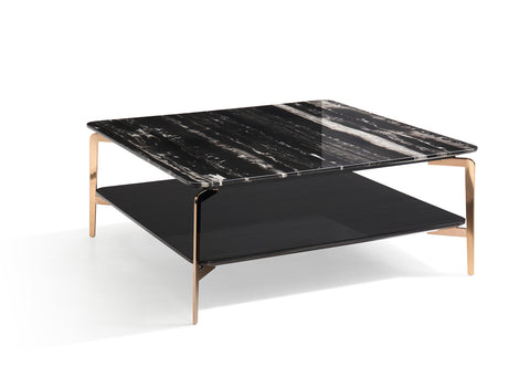 Modrest Dorian Modern Black Marble & Ebony Square Coffee Table Model VGHB292E-EBN
