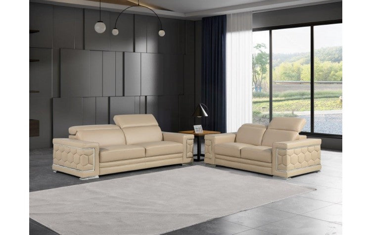 296 Beige Sofa and Loveseat Set – Genuine LeatherModel:  296-BEIGE-2PC