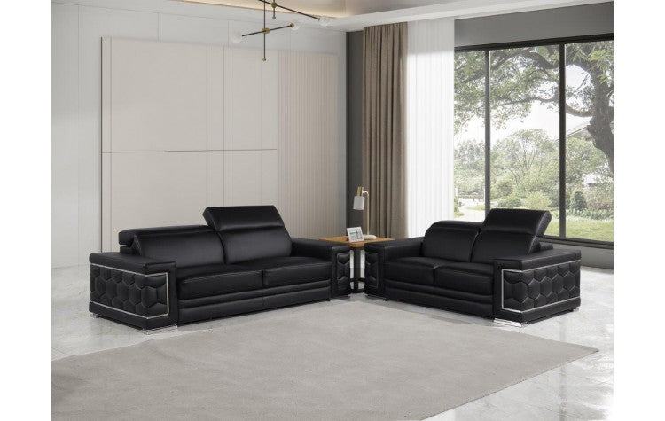 296 Black Sofa and Loveseat Set – Genuine LeatherModel:  296-BLACK-2PC