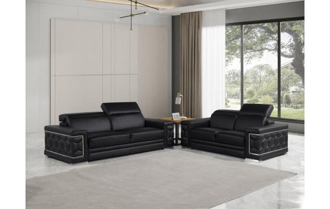 296 Black Sofa and Loveseat Set – Genuine LeatherModel:  296-BLACK-2PC