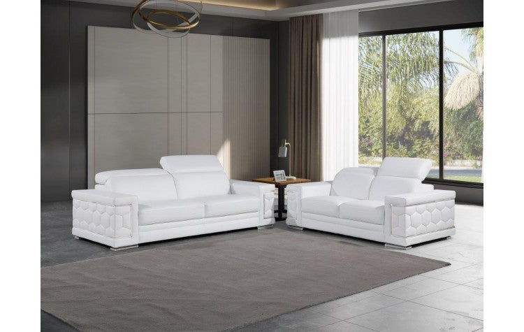296 White Sofa and Loveseat Set – Genuine LeatherModel:  296-WHITE-2PC