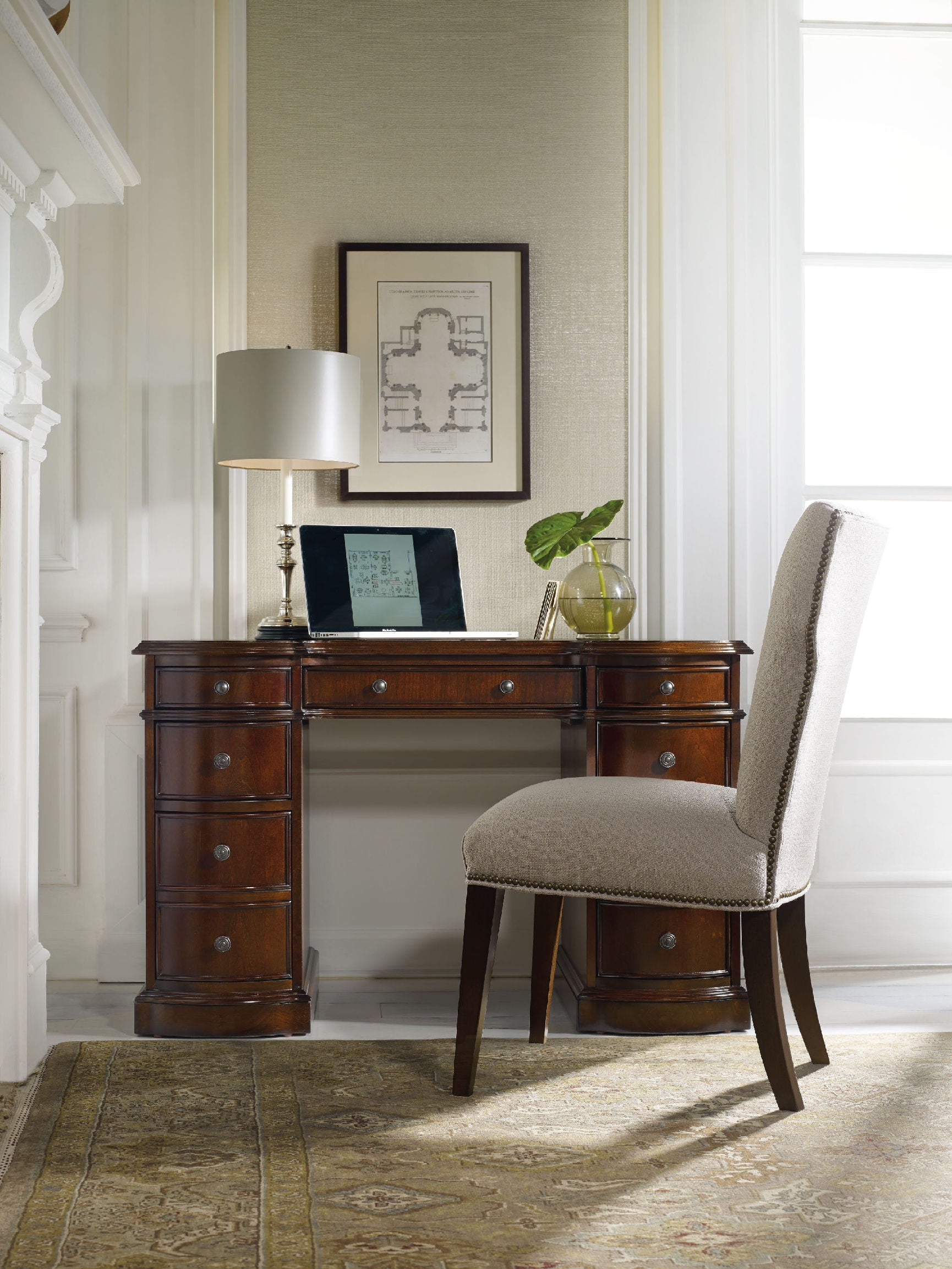 Hooker Furniture Home Office Cherry Knee-Hole Desk-Bow Front