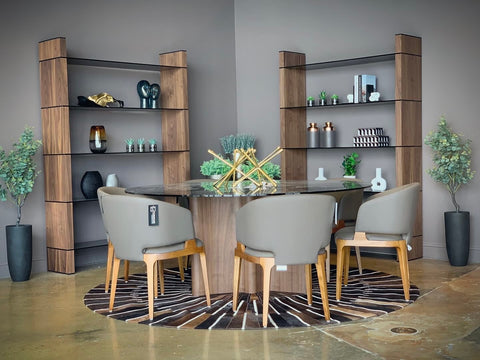 Modrest Kaye Modern Walnut & Glass 71" Round Dining Table Model VGBBMI2102A-BRN-DT