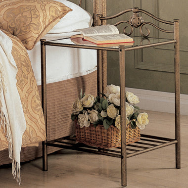 Coaster Sydney 2-shlef Nightstand Antique Brushed Gold Model 300172