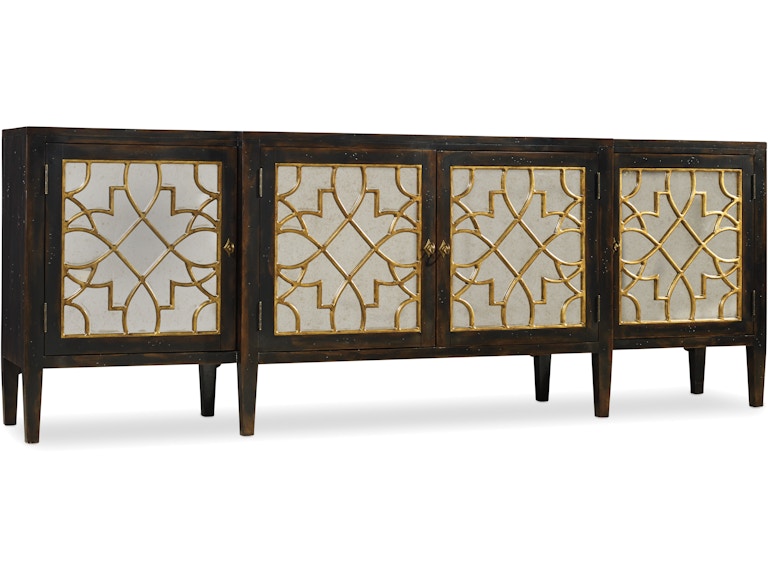 Hooker Furniture Living Room Sanctuary Four Door Mirrored Console- Ebony