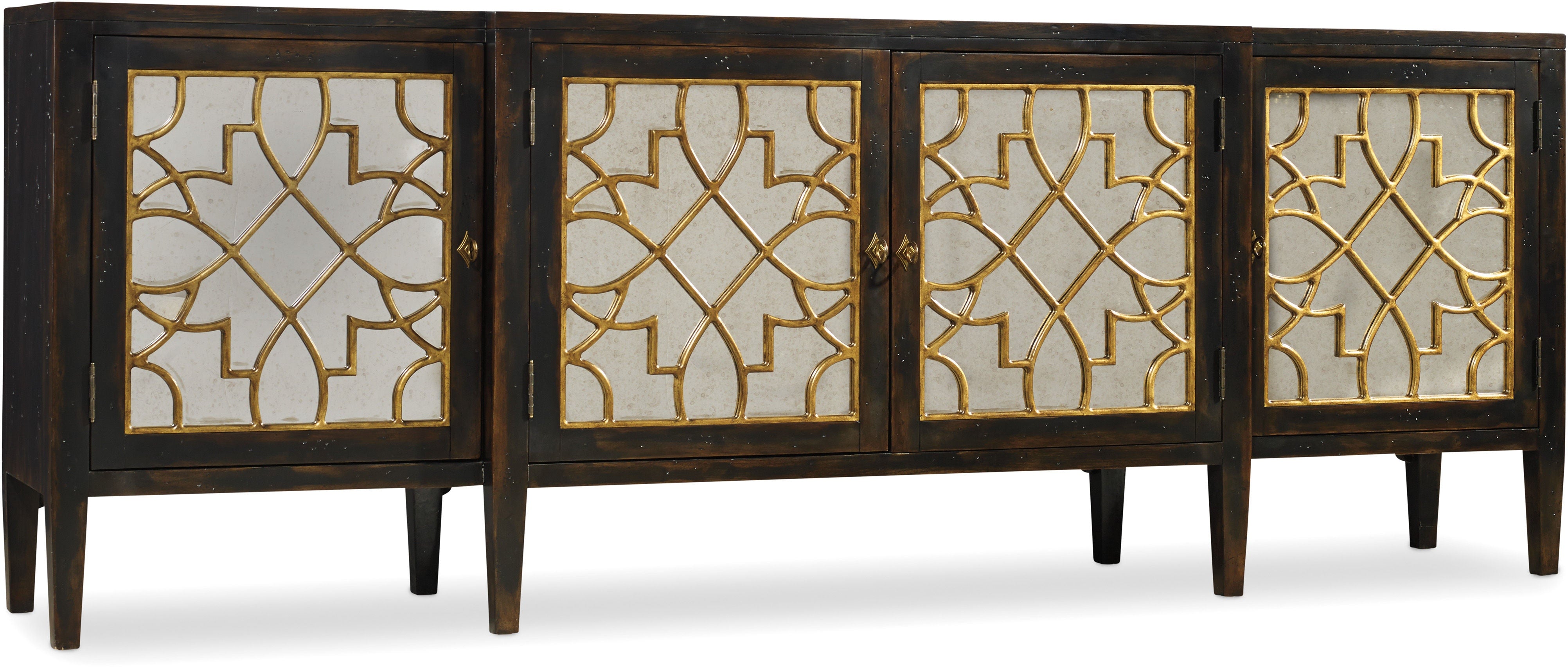 Hooker Furniture Living Room Sanctuary Four Door Mirrored Console- Ebony