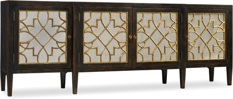 Hooker Furniture Living Room Sanctuary Four Door Mirrored Console- Ebony