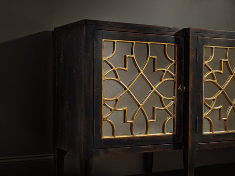 Hooker Furniture Living Room Sanctuary Four Door Mirrored Console- Ebony