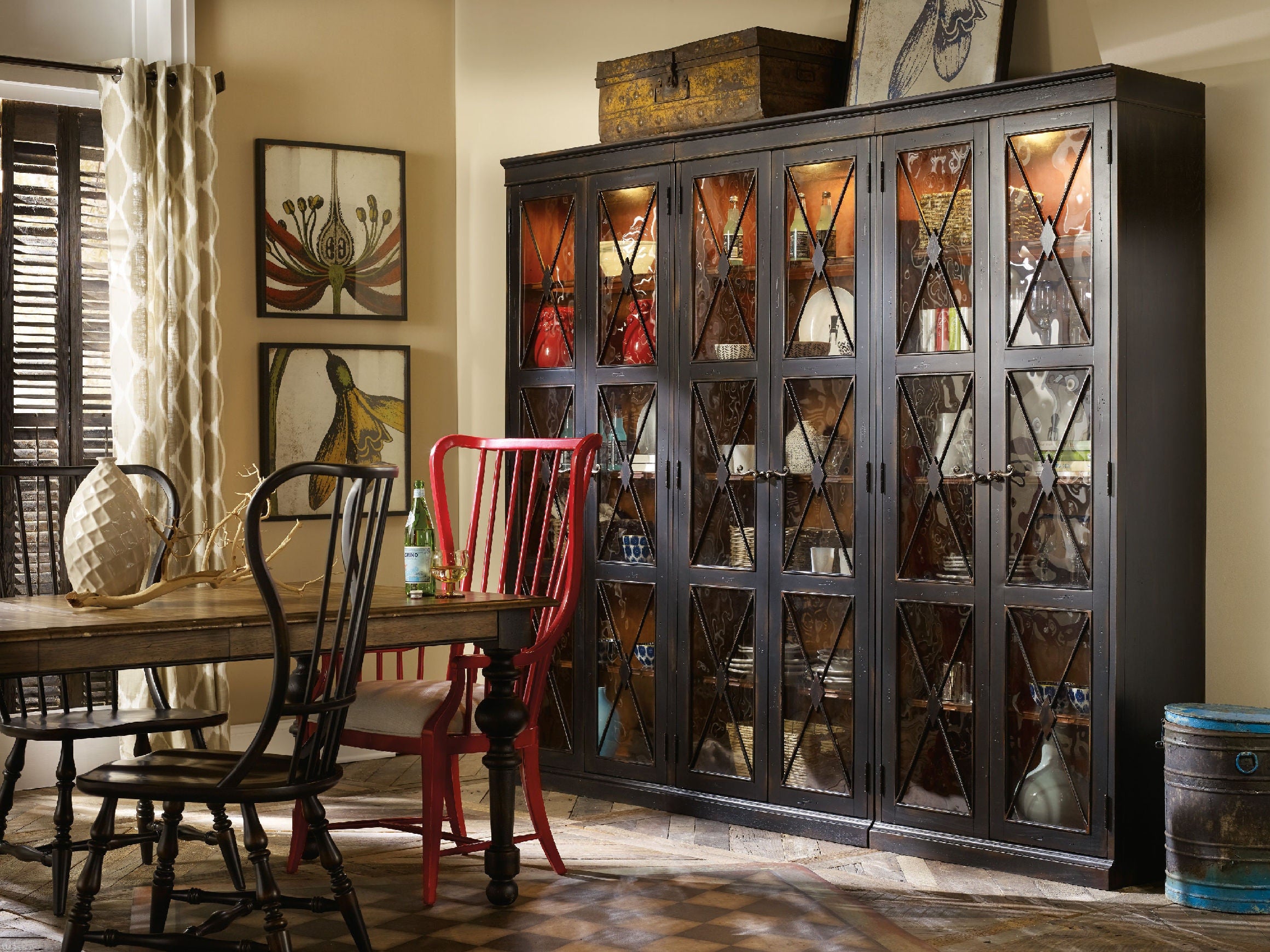 Hooker Furniture Living Room Sanctuary Two-Door Thin Display Cabinet - Ebony