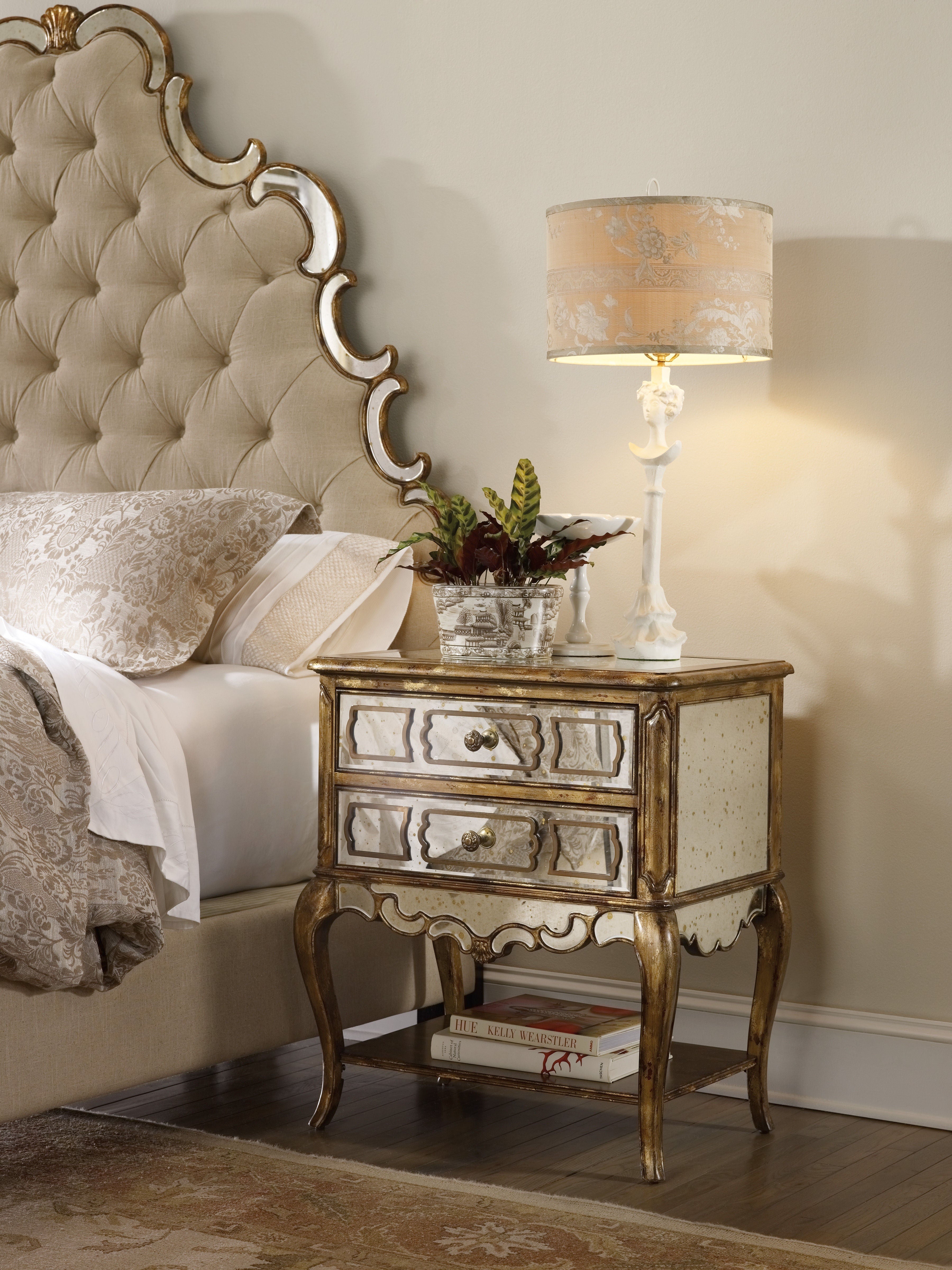 Hooker Furniture Bedroom Sanctuary Mirrored Leg Nightstand-Bling