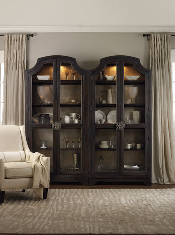 Hooker Furniture Living Room Sanctuary Glass Bunching Curio-Ebony Antiqued Oak