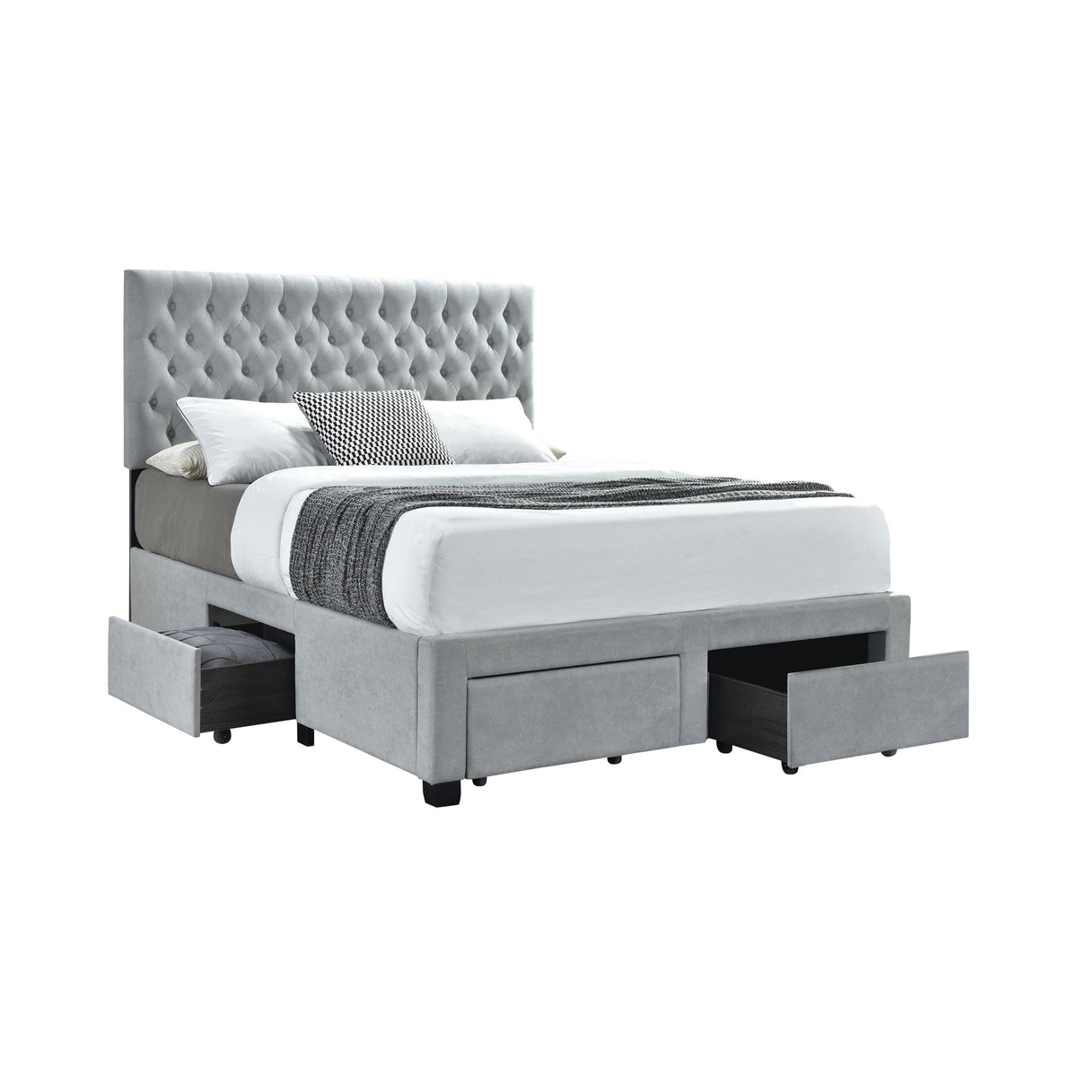 Coaster Soledad Eastern King 4-drawer Button Tufted Storage Bed Beige Model 305878KE