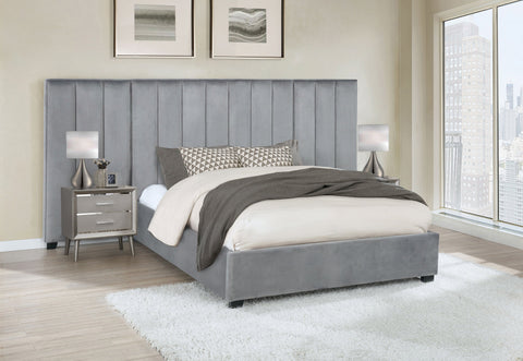 Coaster Arles Eastern King Vertical Channeled Tufted Bed Grey Model 306070KE