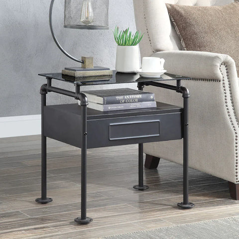 Nicipolis Glass & Sandy Gray Nightstand Model 30738 By ACME Furniture