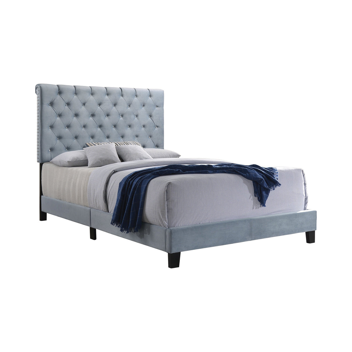 Coaster Warner Queen Upholstered Bed Slate Blue Model 310041Q