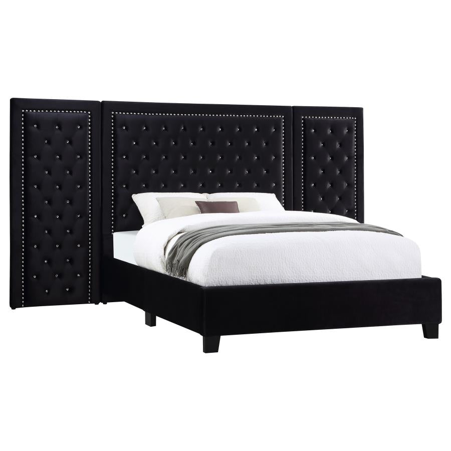 Coaster Hailey Upholstered Platform Eastern King Bed with Wall Panel Black Model 315925KE-SP