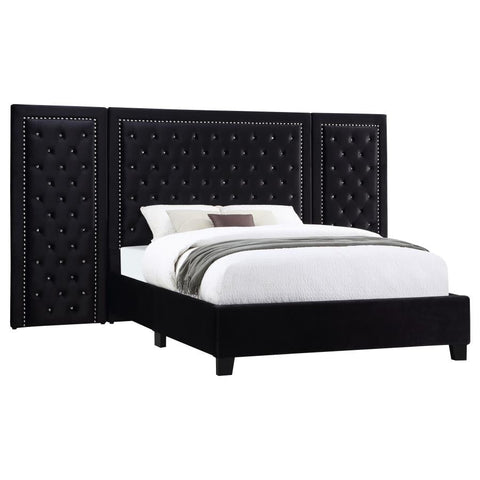 Coaster Hailey Upholstered Platform Eastern King Bed with Wall Panel Black Model 315925KE-SP