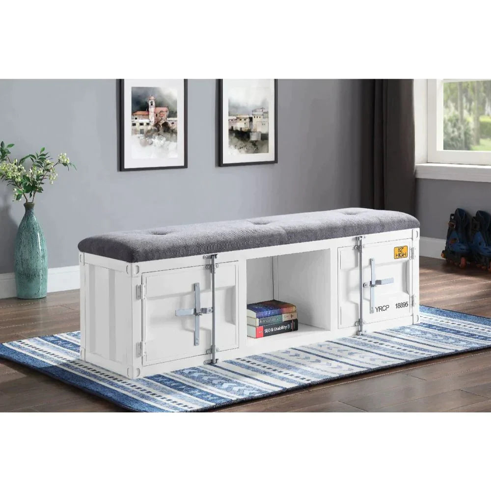 Cargo Gray Fabric & White Bench Model 35912 By ACME Furniture
