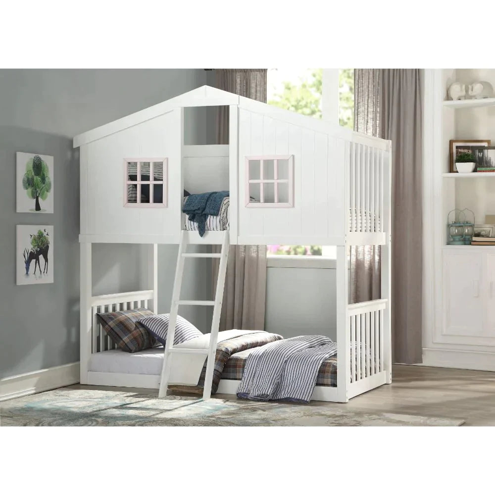 Rohan Cottage White & Pink Twin/Twin Bunk Bed Model 37410 By ACME Furniture
