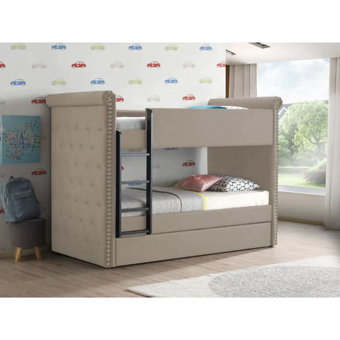 Romana II Beige Fabric Twin/Twin Bunk Bed & Trundle Model 37850 By ACME Furniture