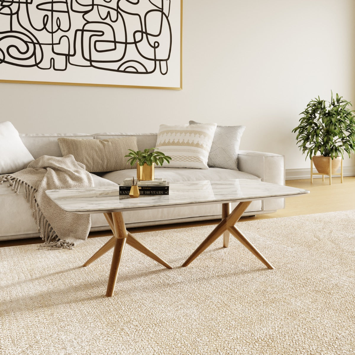 Modrest Stetson Mid Century Walnut & Ceramic Coffee Table Model VGCSCT-20046-BRN-CT