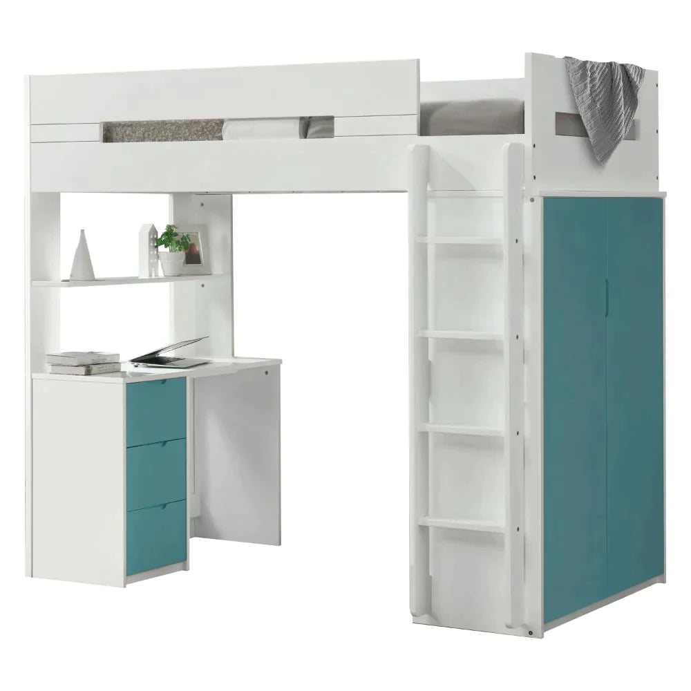 Nerice White & Teal Loft Bed Model 38045 By ACME Furniture