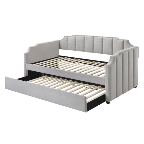 ACME Peridot Dove Gray Velvet Daybed with Trundle (Twin) Model 39410