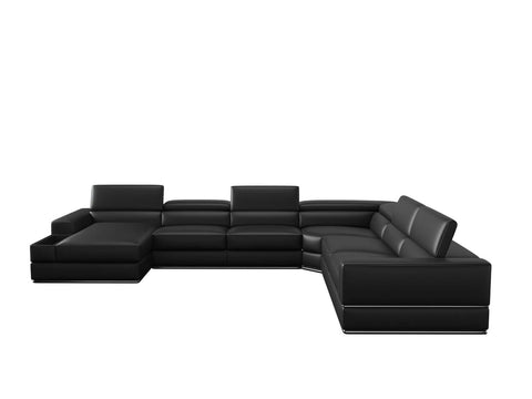 Divani Casa Pella Modern Black Italian Leather U Shaped Laf Chaise Sectional Sofa Model VGEV-5106-BLK-SECT